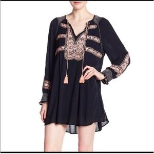 Free People Wind Willow Embroidered Mini Dress Black